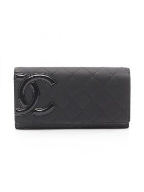 Chanel Bifold Wallet Cambon Line Black Enamel Leather Patent